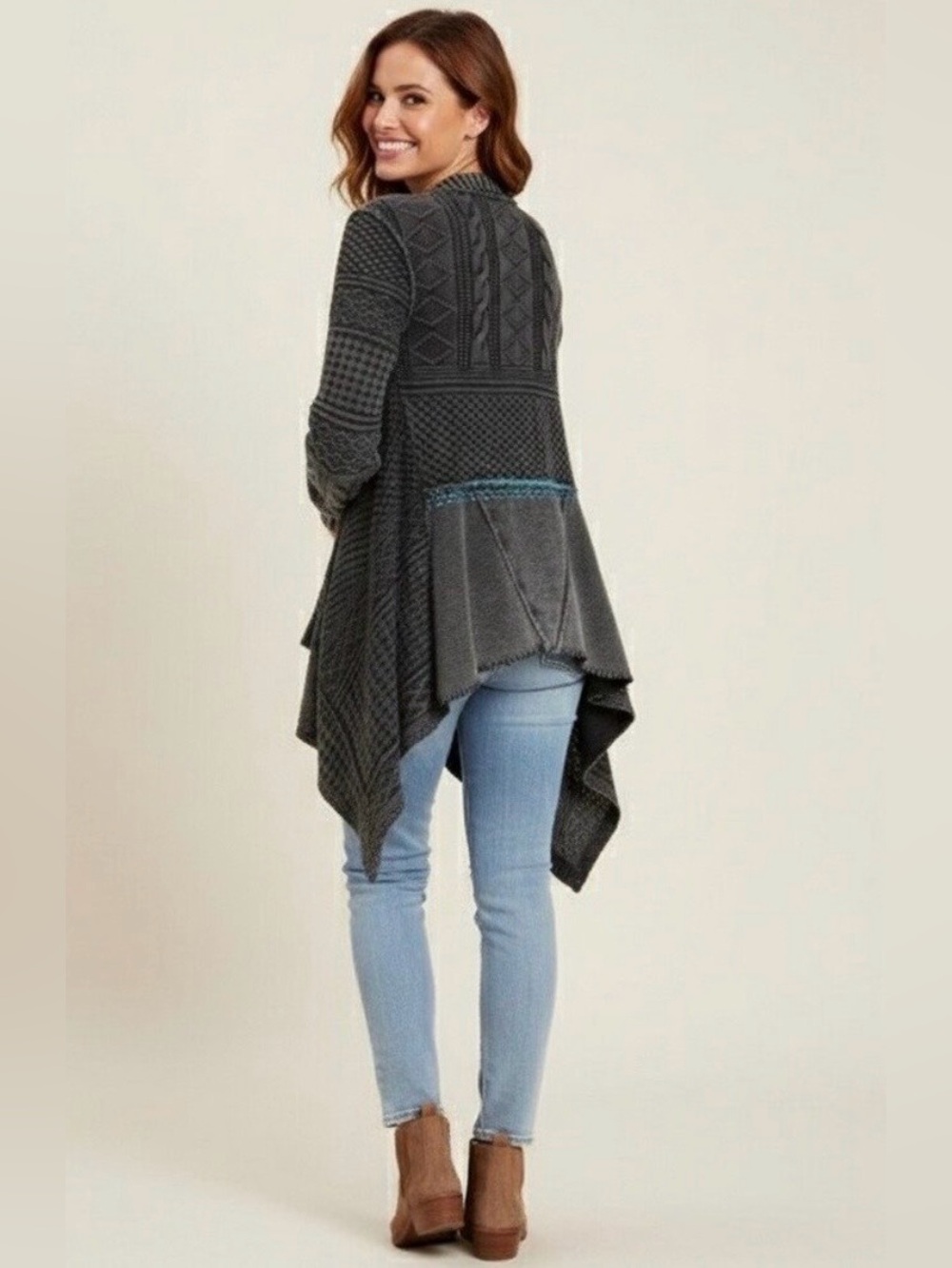 Free People Mixed Knit Waterfall Cardigan
Open Sweater, Tie Waist, Blue Gray, XS - Picture 5 of 16